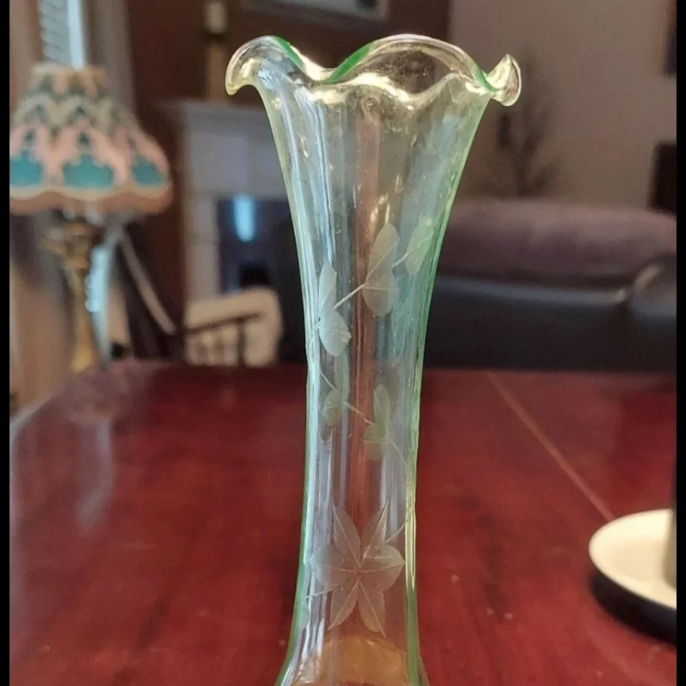 Vintage Depression Glass Etched Glass Delicate Fluted Bud Vase - 8 inches EUC